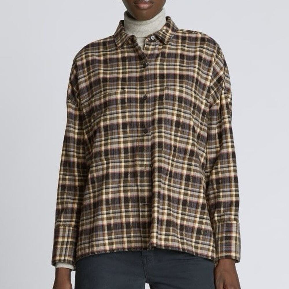 NWT Everlane Womens Size Small Boxy Plaid Flannel Brown Button Down Shirt New